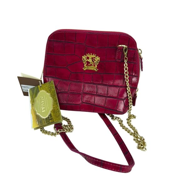 Pratesi Firenze Red Croc Embossed Leather Crossbody Bag Gold Chain Made In Italy - Picture 7 of 9